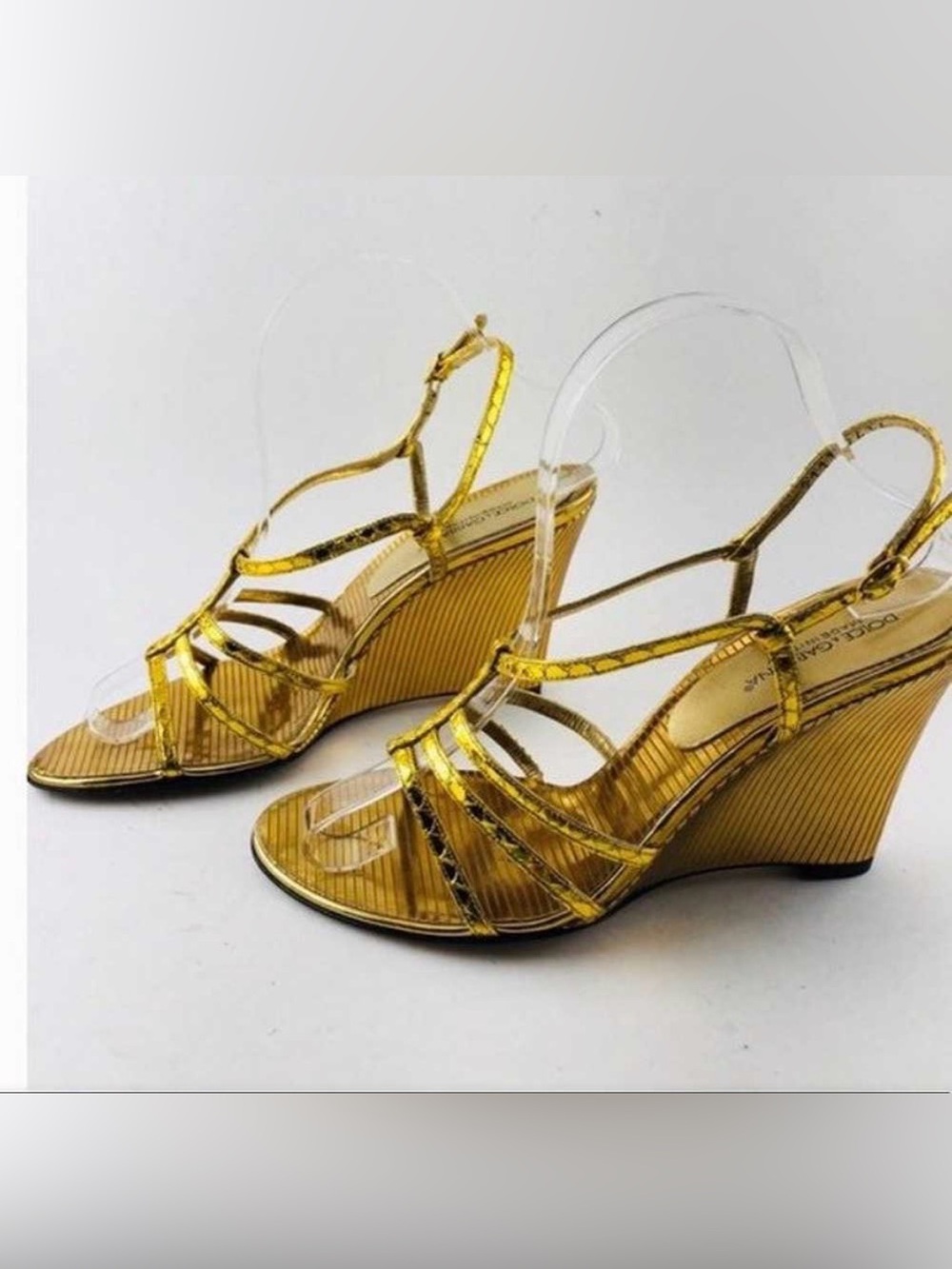 Dolce & Gabbana Vintage Disco Metallic Gold Strappy Wedge Sandals
